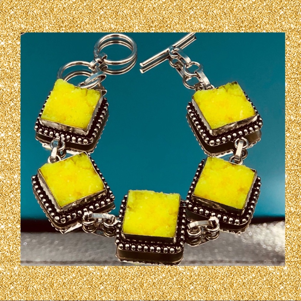 🆕 NEON YELLOW DRUZY & 925/SS TOGGLE BRACELET